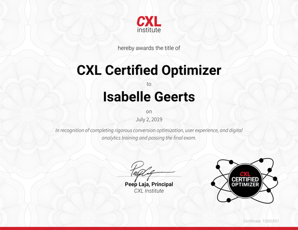 Certificaat CXL Certified Optimizer