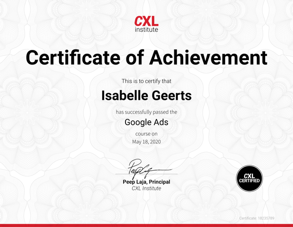 Certificaat Google Ads